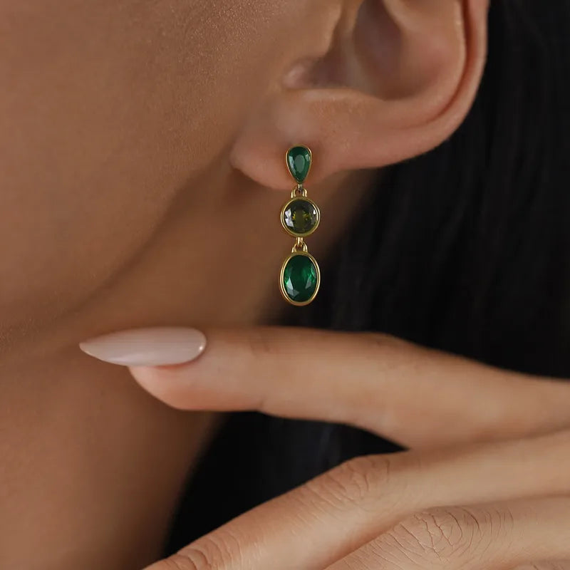 Σκουλαρίκια επιχρυσωμένο ατσάλι με πράσινο zircon-EA228