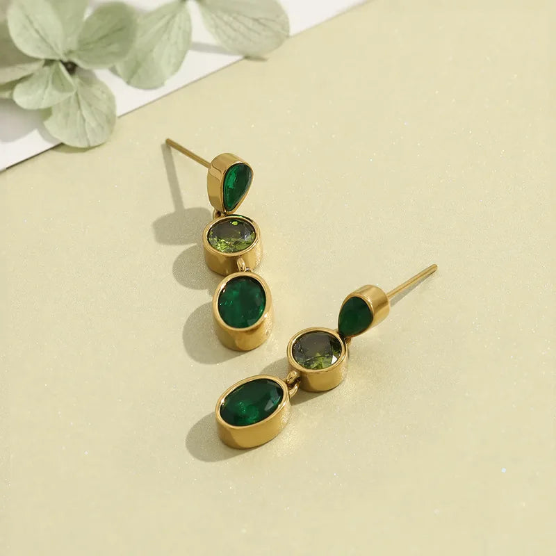 Σκουλαρίκια επιχρυσωμένο ατσάλι με πράσινο zircon-EA228