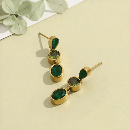 Σκουλαρίκια επιχρυσωμένο ατσάλι με πράσινο zircon-EA228