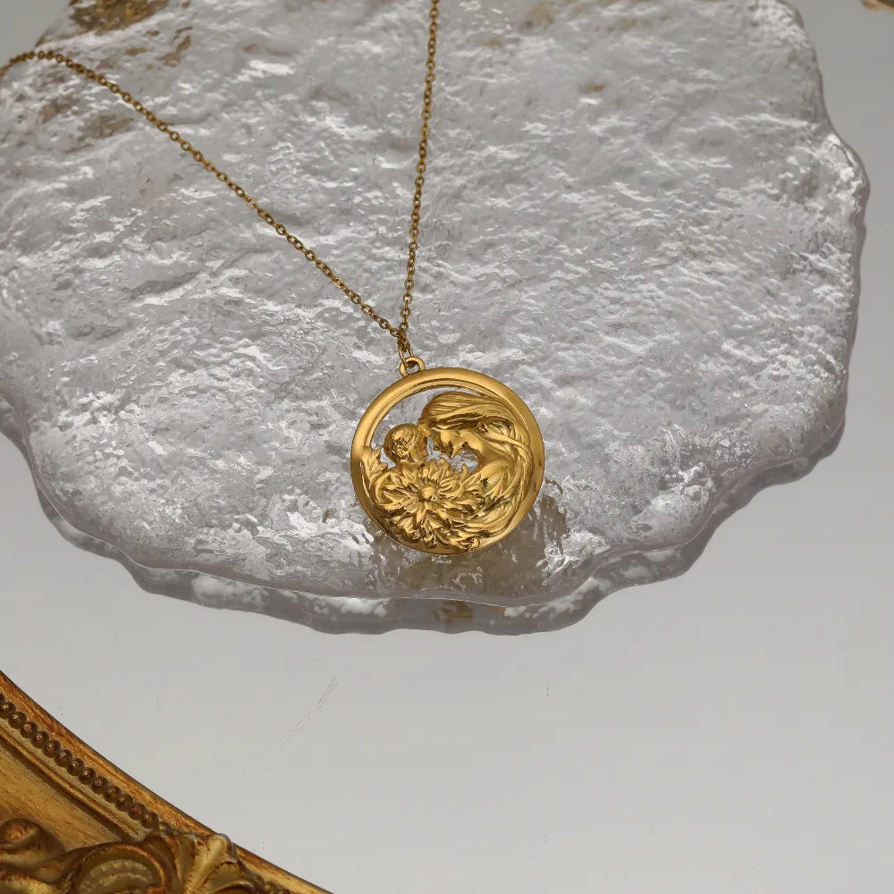 Colier din otel cu mama si bebelusul-NE425