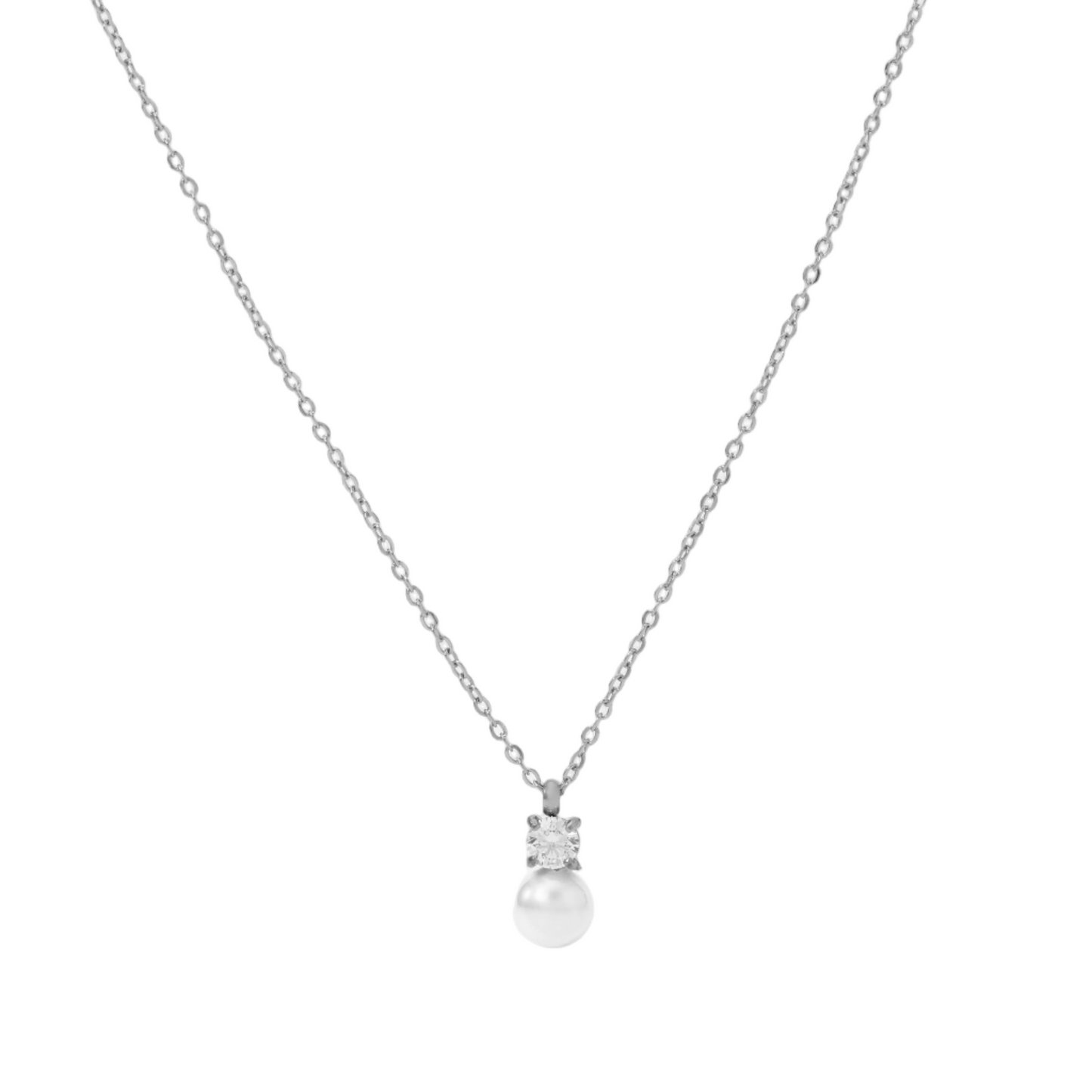 Κολιέ ατσάλι με zircon και πέρλα-NE516