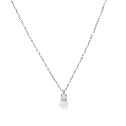 Κολιέ ατσάλι με zircon και πέρλα-NE516