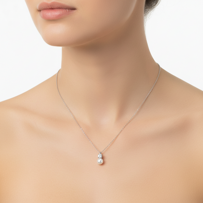 Κολιέ ατσάλι με zircon και πέρλα-NE516