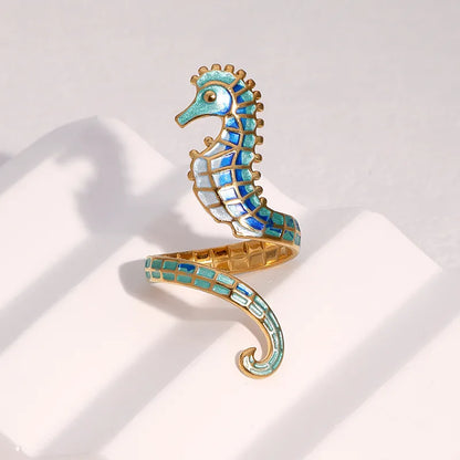 Δαχτυλίδι επιχρυσωμένο ατσάλι ιππόκαμπος- R378