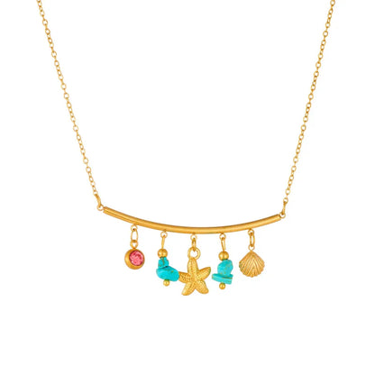 Collier en acier avec étoiles de mer et pierres - NE611
