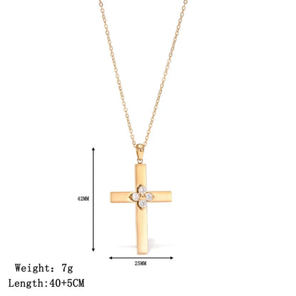 Κολιέ ατσάλι με σταυρό zircon-NE004