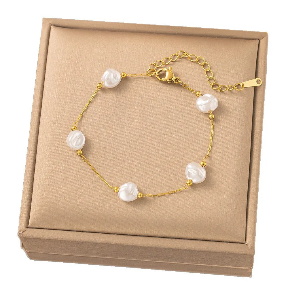 Bratara din otel cu perle plate-BR150