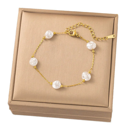 Bratara din otel cu perle plate-BR150