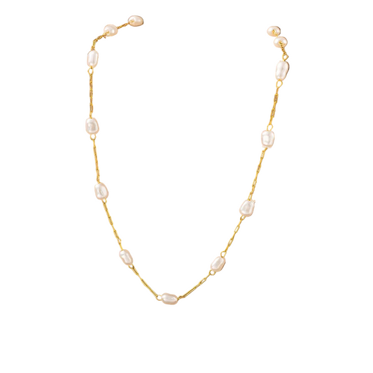 Colier din otel auriu cu perle-NE499