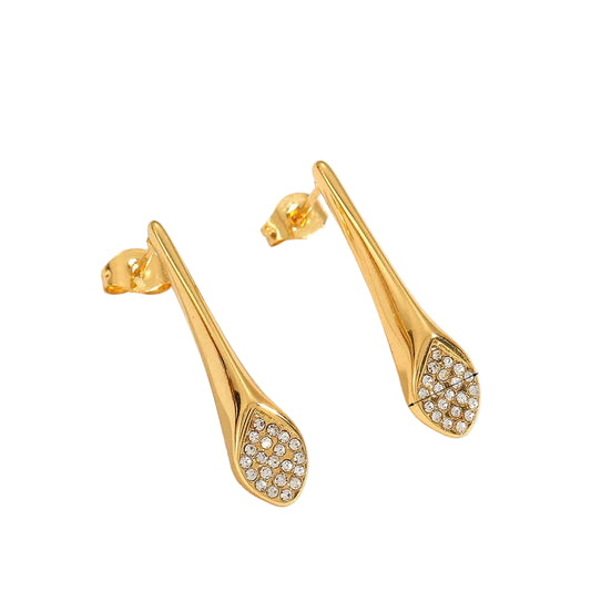 *Σκουλαρίκια επιχρυσωμένο ατσάλι μακρύ με zircon-EA278