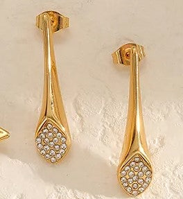 * Cercei lungi din oțel placat cu aur cu zircon-EA278