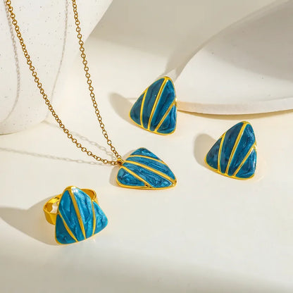 Σετ επιχρυσωμένο ατσάλι μπλε κολιέ σκουλαρίκια δαχτυλίδι-SET042