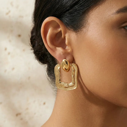 Σκουλαρίκια επιχρυσωμένο ατσάλι τετράγωνα-EA345