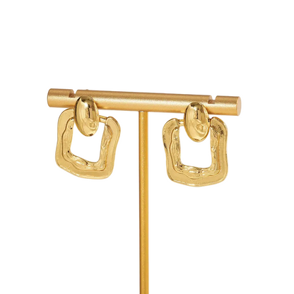 Σκουλαρίκια επιχρυσωμένο ατσάλι τετράγωνα-EA345