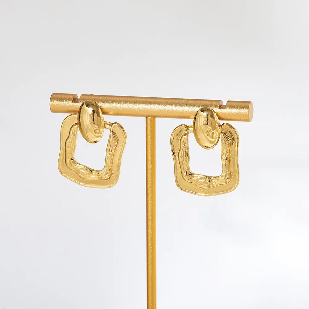 Σκουλαρίκια επιχρυσωμένο ατσάλι τετράγωνα-EA345