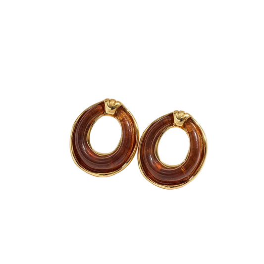 Σκουλαρίκια επιχρυσωμένο ατσάλι στρόγγυλα με ρητίνη - EA596