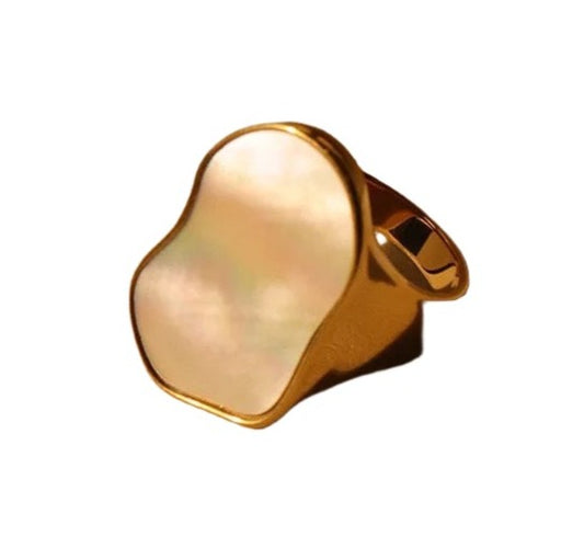 Δαχτυλίδι χρυσό ατσάλι με κοχύλι ρευστός σχεδιασμός-R108