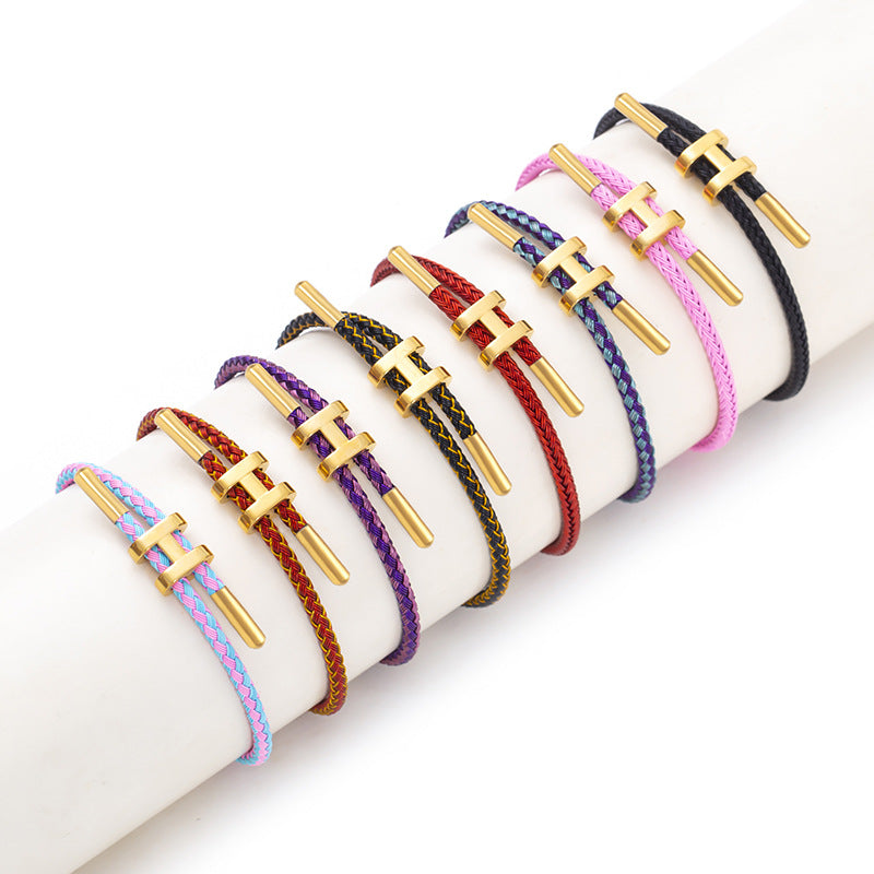 Rope bracelet and steel design in different colors - Br025