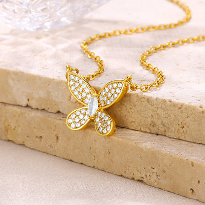 Necklace golden butterfly with gems-ne011