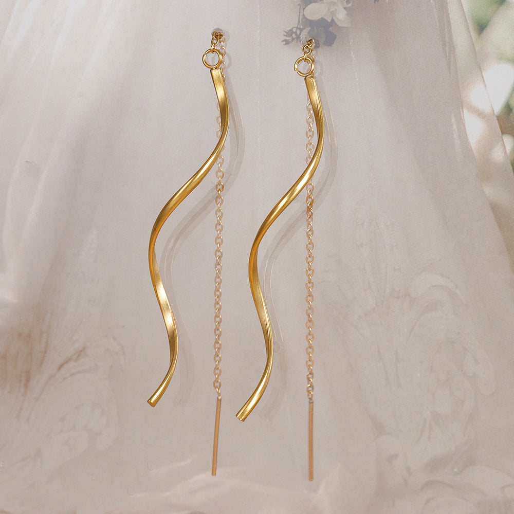 Earrings gold steel away with wave-ea618