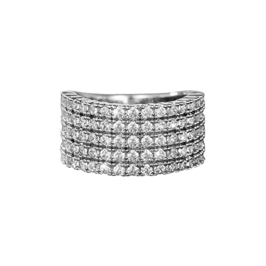 Ring with 5 rows of zircon - R038