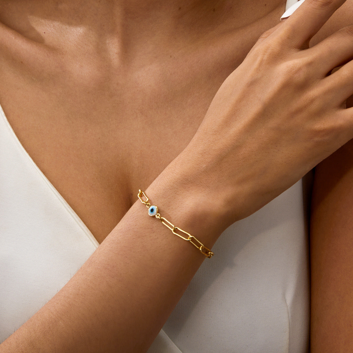 Βραχιόλι επιχρυσωμένο ατσάλι με γαλάζιο μάτι-BR123