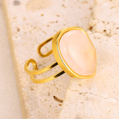 Inel din oțel auriu deschis cu piatră roz-R074