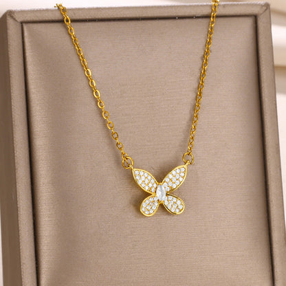 Necklace golden butterfly with gems-ne011