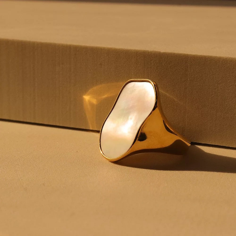 Δαχτυλίδι χρυσό ατσάλι με κοχύλι ρευστός σχεδιασμός-R108