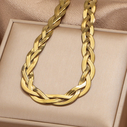 Necklace triple knit chain gold steel-ne413