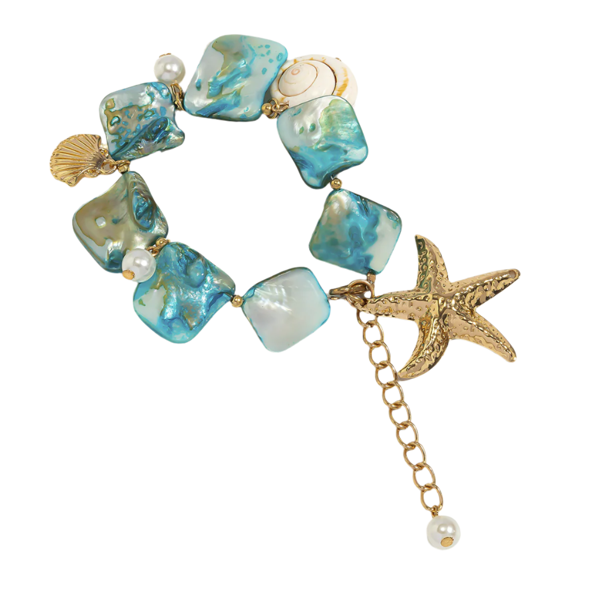 Bracelet from alloy and blue shells