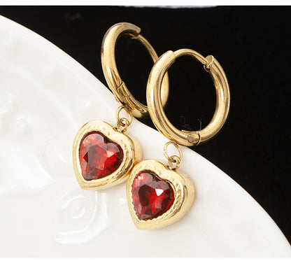 Earrings gilded steel with heart from red crystal-ea451