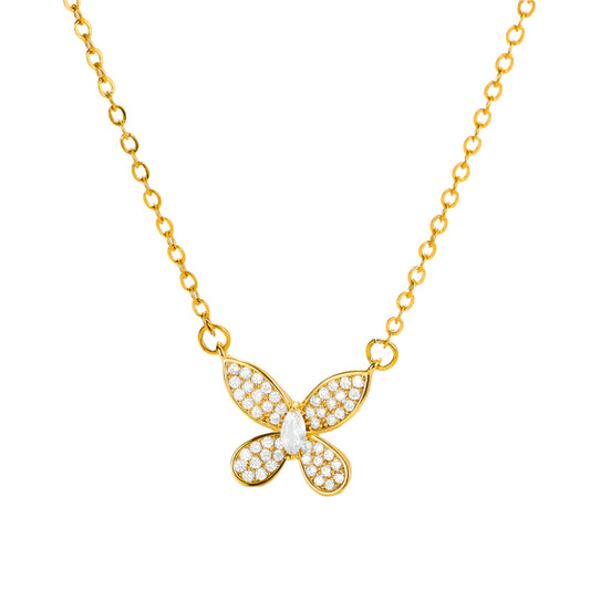 Necklace golden butterfly with gems-ne011