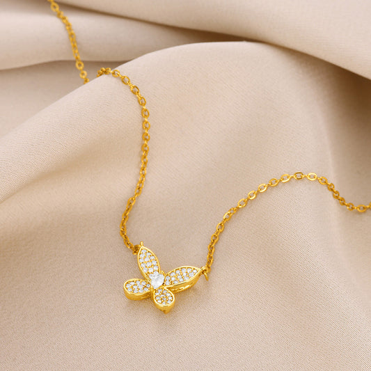 Necklace golden butterfly with gems-ne011