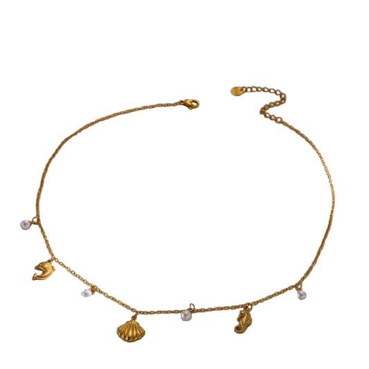 Κολιέ επιχρυσωμένο ατσάλι με θαλασσινά στοιχεία-  NE802