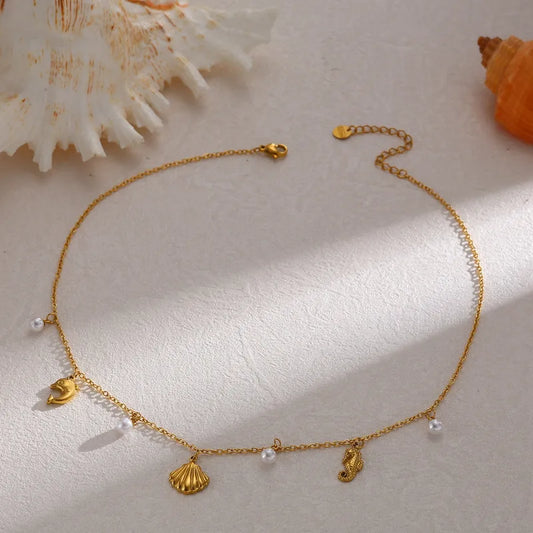 Κολιέ επιχρυσωμένο ατσάλι με θαλασσινά στοιχεία-  NE802