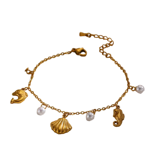 Βραχιόλι επιχρυσωμένο ατσάλι με θαλασσινά στοιχεία- BR524