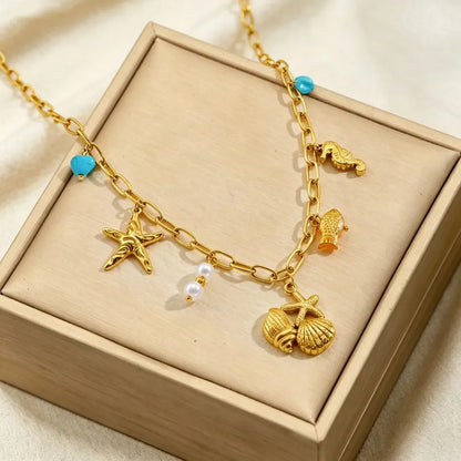 Steel necklace with pink zircon hearts - NE426