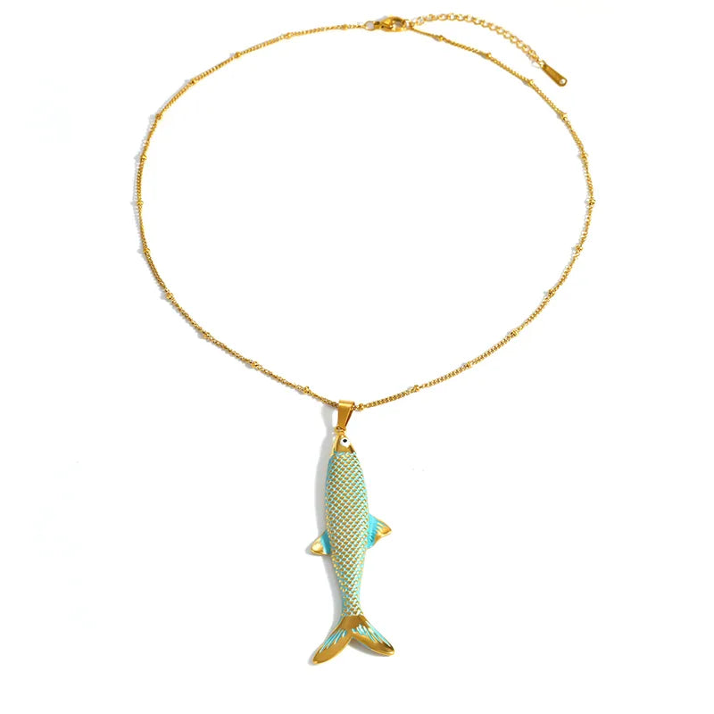 Stahlhalskette mit rotem Fisch – NE404