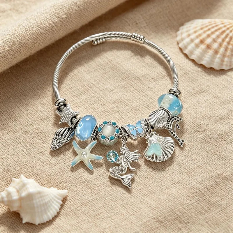 Stahlarmband mit weißen Blumen – BR255