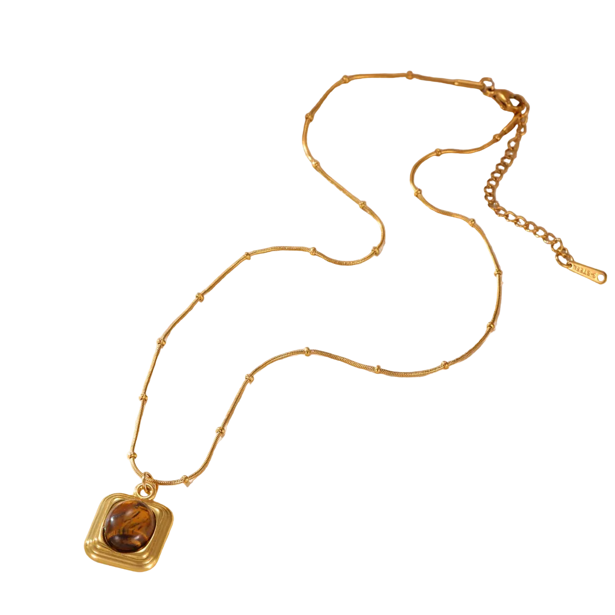 Κολιέ επιχρυσωμένο ατσάλι με καφέ πέτρα-NE017