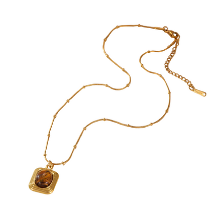 Κολιέ επιχρυσωμένο ατσάλι με καφέ πέτρα-NE017