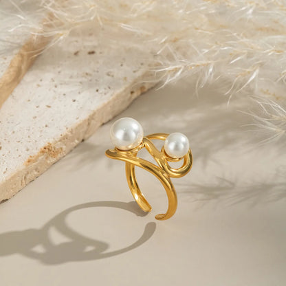 Δαχτυλίδι επιχρυσωμένο ατσάλι με πέρλες-R023