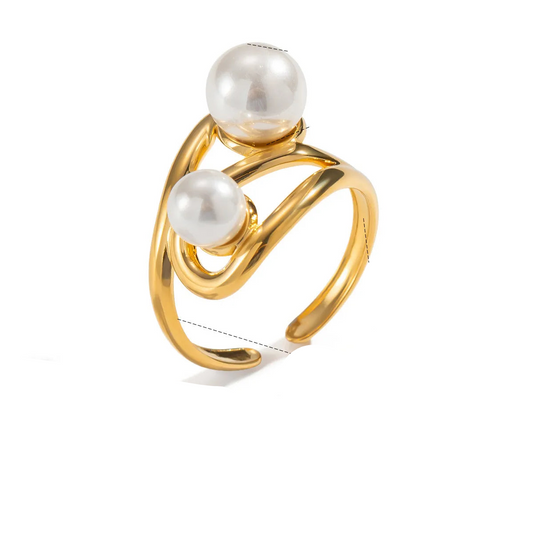 Δαχτυλίδι επιχρυσωμένο ατσάλι με πέρλες-R023