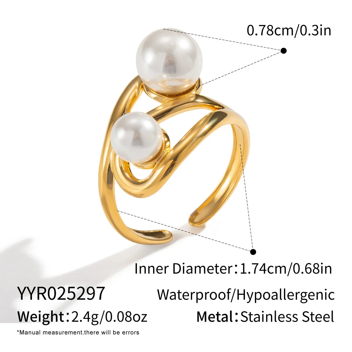 Δαχτυλίδι επιχρυσωμένο ατσάλι με πέρλες-R023