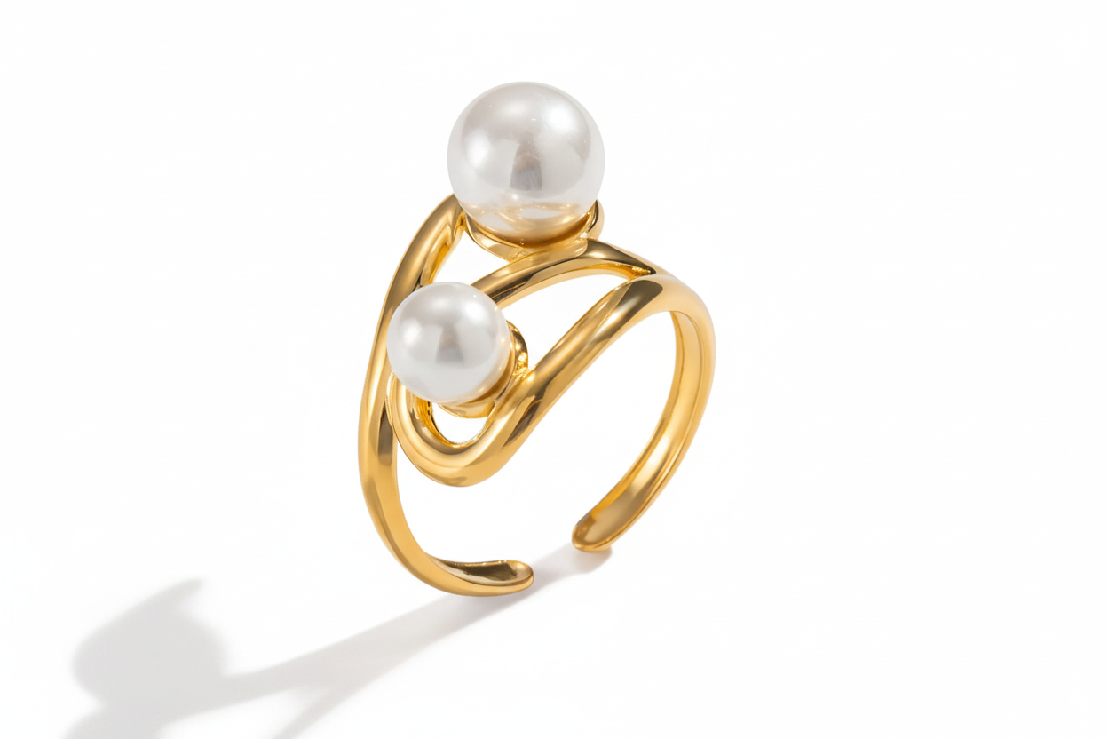 Δαχτυλίδι επιχρυσωμένο ατσάλι με πέρλες-R023