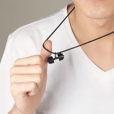 Κολιέ ατσάλι μαύρο βαράκι-NE093