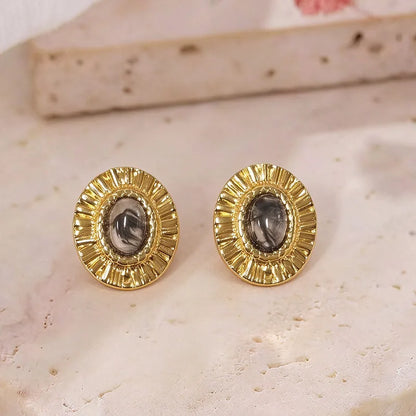 Boucles d'oreilles acier doré et pierres marron - EA320