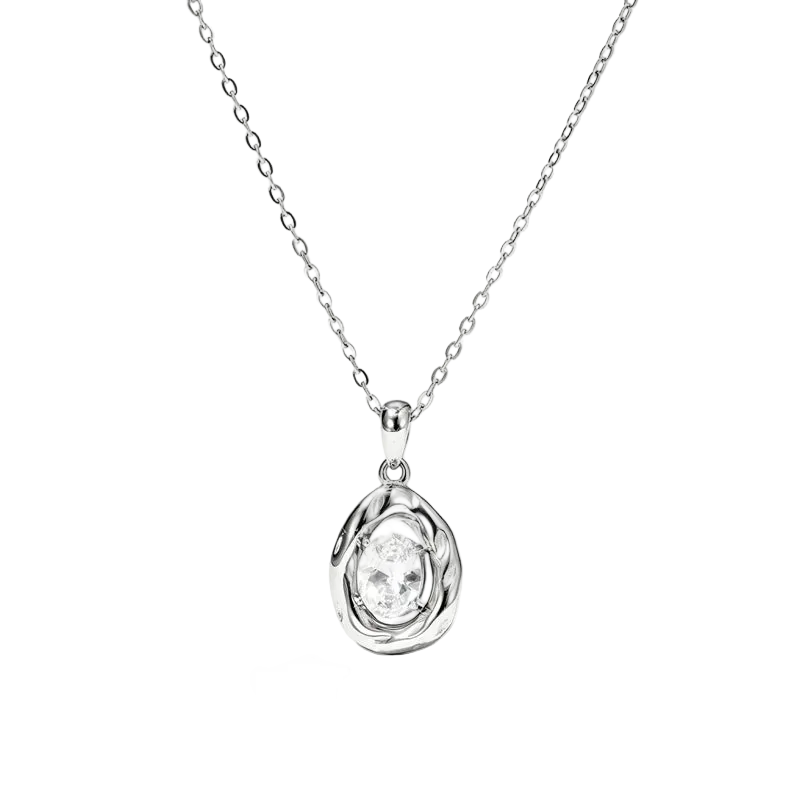 Κολιέ ατσάλινο με στρόγγυλο zircon -NE029