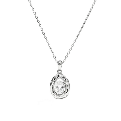 Κολιέ ατσάλινο με στρόγγυλο zircon -NE029